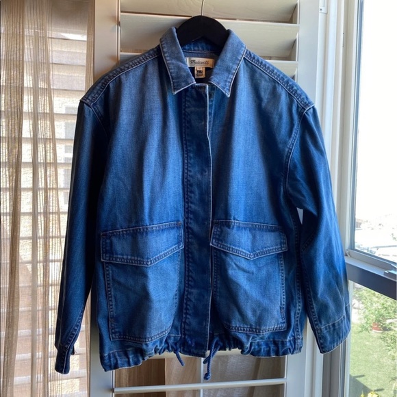 Denim Drawstring Military Shirt Jacket in Glenmar Wash - Picture 2 of 12